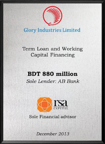 Glory Industries — Term loan & working capital financing, BDT 880 million, Dec 2013